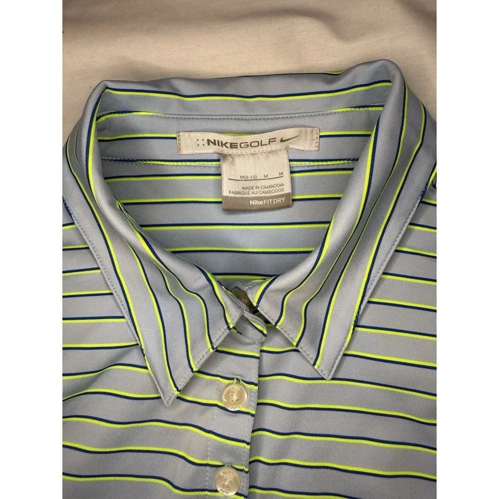Nike Golf Polo Shirt Striped Embroidered Logo Blue Short Sleeve Women Medium‎